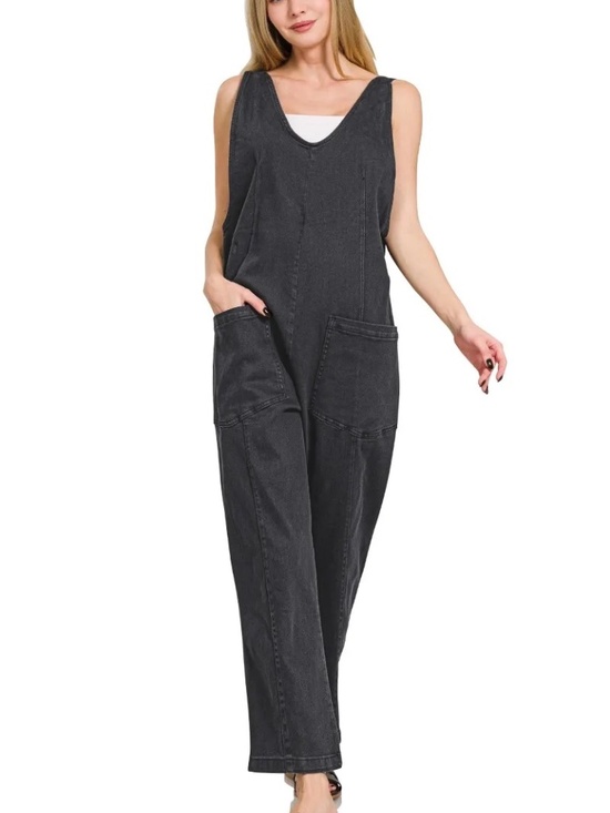 Zenana Outfitters Pants - New Zenana Casual Adjustable Strap Baggy Jumpsuit Black Relaxed Fit Adjustable